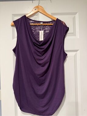 Stitch Fix Women's Purple Cowl Neck Sleeveless Camisole with Lace Back